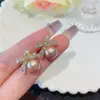 Brincos de Pérola com Laço de Strass Super Brilhantes Estilo Coreano, Únicos e Fashionáveis, Versáteis, Brincos Estilo Celebridade da Internet