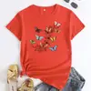Camiseta Feminina Manga Curta Estilo Europeu e Americano Algodão Puro Estampa de Borboleta Camiseta Gráfica Harajuku