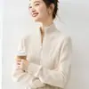 Novo Cardigã de Cashmere 100% Puro com Zíper Feminino Gola Meia-Alta Tricô Trançado Solto Quente Casaco Suéter