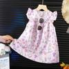 Novo Vestido de Verão 2025 para Meninas com Manga Morcego, Vestido Vesset de Chiffon para Bebê Menina, Vestido Floral Infantil, Saia Infantil