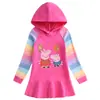 2023 Comércio Exterior Outono Novo Vestido de Leitão Menina Arco-Íris Vestido de Princesa com Capuz de Manga Longa Infantil