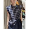 Shenzhen Nanyou Liquidação de Ponta Verão Novo Top Camisa Sem Mangas Fina Xadrez Babados Cor Contrastante para Mulheres