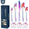 Conjunto de Talheres de Aço Inoxidável com Padrão Explosão Amazon Transfronteiriço 5 Componentes 20 Peças Conjunto Ocidental de Faca, Garfo e Colher para Bife