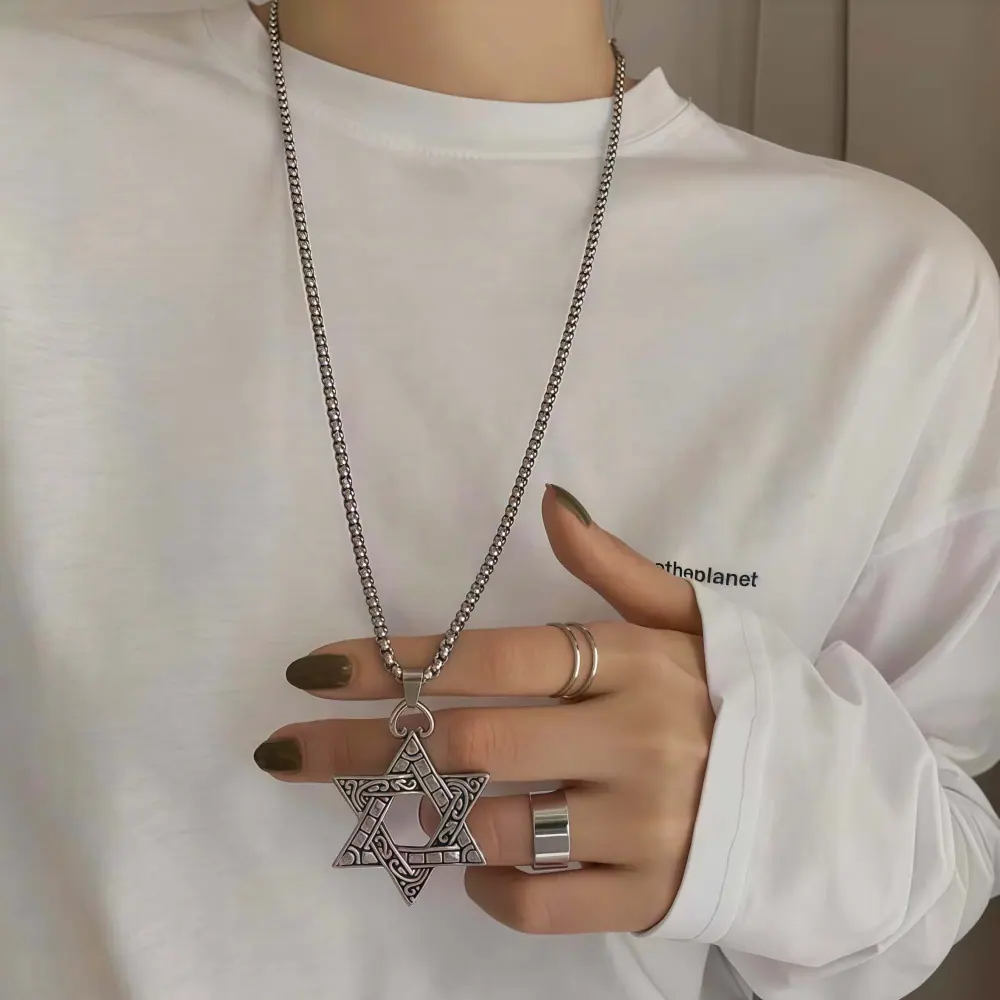 六芒星【爱是守护】钛钢珍珠链 (5)