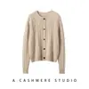 Cardigan de Tricô Trançado Novo Outono e Inverno 100% Caxemira Pura Jaqueta Tricotada Gola Redonda Temperamento Quente Macio Aderente Botão Único Feminino