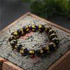 Pulsera de Imitación Obsidiana Chapada en Oro para Hombre y Mujer Cuentas de Proverbios de Seis Caracteres Cuerdas de Mano Sacudir Voz en Vivo Joyería Transfronteriza