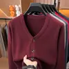 Cardigan de Tricô Casual com Gola V de Botão Único para Homem, Suéter Jaqueta Versátil de Cor Sólida com Manga Longa