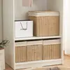 Cesta de armazenamento tecida à mão, caixa de armazenamento para lanches, cesta de bambu, cesto de roupa suja, caixa de armazenamento grande para calças