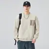Roupa Masculina Fengshe / Nova Coleção Primavera e Outono 2026 Moletom Masculino Pesado 400g com Textura Jacquard, Listrado, Gola Redonda e Bolsos