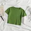 Camiseta de manga corta para mujer, corta, color sólido, corte ajustado, que expone el ombligo, diseño ajustado, cintura alta, bm, nicho, para chicas populares, top de moda para ins