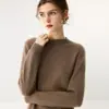 Suéter casual holgado de cachemir grueso para mujer con cuello alto medio, simple suéter de punto básico de otoño e invierno nuevo para abrigarse
