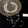 Colar de Pérolas com Contas de Vidro Multicamadas Transfronteiriço Europeu e Americano Luxo Leve Corrente de Clavícula de Alta Qualidade Temperamento Retrô Versátil