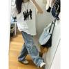 Camiseta de Manga Corta de Algodón Puro Estilo Frío Hermoso Top Pequeño Ropa Estampada Estilo Europeo y Americano Japonés Suelto Estilo Perezoso para Mujer