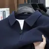 Suéter Old Money com Zíper Meio e Gola Reversível para Homens, Novo Outono 2025, Camisa Básica de Tricô Casual para o Trabalho e o Dia a Dia
