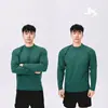 Outono Clone Rosto Meio Botão Gola Redonda Slim Fit Casual Moda Exibição Fitness Esportes Alta Elasticidade Base Camiseta Longa