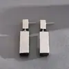 Pendientes de botón geométricos rectangulares de plata de aguja transfronterizos europeos y americanos, pendientes de moda simples y sofisticados, pendientes versátiles de estilo nicho