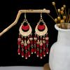 Pendientes de gota de agua de estilo étnico transfronterizo europeo y americano, pendientes largos con borlas de cuentas de arroz de estilo bohemio, pendientes en forma de media luna