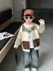 Suéter Cardigan a Cuadros de Bloques de Color para Niños Primavera y Otoño, Chaqueta de Punto Estilo Coreano para Niños, Top Transfronterizo de Comercio Exterior para Bebés
