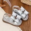Sandalias para Niña Estilo Coreano Estampado de Leopardo con Lazo 2026 Verano Nuevas Elegantes Suela Suave Zapatos de Playa Estilo Princesa para Niños