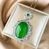 Novo conjunto de luxo 2023 em cobre banhado a ouro, semente de gelo fluorescente, forma de denier, calcedônia verde, pedras 18*25-13*18