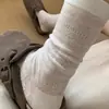 Calcetines de Algodón Transpirables y Amigables con la Piel de Color Sólido para Primavera y Verano Estilo Japonés Retro con Patrón Floral Hueco Calcetines de Media Pantorrilla Alta Elasticidad Suaves Calcetines de Felpa JK para Mujer