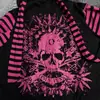Camiseta con capucha para mujer, estilo gótico retro, bloques de color a rayas, estampado de calavera, subcultura Y2K, nuevo estilo 2026