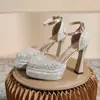 Cómodos Zapatos de Novia Mary Jane con Tacón Grueso, Suela Gruesa, Plataforma, Tacones Altos, Zapatos de Compromiso de Cristal para Mujer