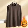 Roupa íntima térmica masculina de veludo térmico dupla face para outono e inverno, tamanho plus size, manga longa, gola semi-alta, forrada com fleece, corte slim, elástica
