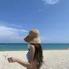 Mesmo Estilo da Blogueira ~ Chapéu de Palha Estilo Pescador de Aba Larga Cor Lisa Simples Chapéu de Palha de Verão para Mulheres Proteção Solar Férias na Praia Chapéu de Palha