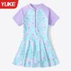 Roupa de banho infantil para meninas 2024 verão novo desenho animado pequeno, médio e grande maiô infantil de secagem rápida lindo vestido floral