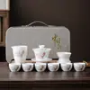 Juego de té kung fu de viaje portátil para exteriores juego de té para el hogar taza de té con tazón cubierto de porcelana blanca jade grasa de oveja regalo de negocios