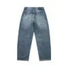 Roupas Vintage 2025 Outono Novo Retro Americano Tendência High Street Marca Feito à Mão Jeans Reta Desgastada para Homens