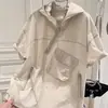 Camiseta de manga corta con capucha y diseño de cremallera para hombre, estilo coreano de verano, de moda, con herramientas, bolsillo grande, camiseta de media manga, marca de moda, suelta