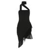 INS estilo europeu e americano 2023 primavera e verão nova moda feminina pescoço sexy ombro de fora vestido de orelha de madeira slim-fit