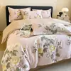 Juego de Cuatro Piezas de Algodón, Funda de Edredón de Algodón, Juego de Sábanas de Tres Piezas, Ropa de Cama Estilo Pastoral para Primavera y Verano, Sábana Ajustable