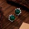 Nuevos Pendientes de Imitación Jade con Micro Incrustaciones de Penetración de Hielo Pendientes Pequeños de Sol de Entrada de Nicho Pendientes de Moda Simples de Plata s925