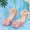 Zapatos de Tacón Alto de Cristal con Lazo para Niñas Nuevos en Stock Zapatos Brillantes de Princesa Zapatos de Cuero para Actuación de Piano de Niñas