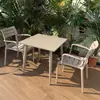Conjunto de mesa y sillas rectangulares de moda para patio exterior para balcón, cafetería al aire libre, área de asientos al aire libre de restaurante, acero al carbono de uso comercial