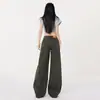 Calça jeans de workwear com leve boca de sino, nova coleção primavera-verão, calça de cintura alta, solta, perna larga, comprimento total para mulheres, calça de workwear cáqui