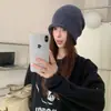Gorro de punto estilo japonés con borde enrollado para mujer, diseño de otoño que hace que la cara se vea más pequeña, gorro de nicho para clima frío, turbante de moda para tallas de cabeza grandes