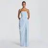 Vestido Longo de Gala Sem Alças com Fenda Alta Cruzamento de Fronteira Comércio Exterior Outono Novo Estilo Plissado Elegante Saia Longa Venda Direta de Fábrica