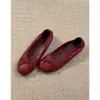 Versión de piel de oveja~Zapatos planos de ballet estilo francés, punta redonda suave, con lazo, para mujer, cuero genuino, vintage, versátiles, de corte bajo