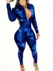 Mono de Nuevo Estilo Transfronterizo Ajustado para Mujer con Estampado Digital 3D, Mono Casual y Único de Estilo Urbano con Cremallera