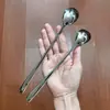 Acero Inoxidable 304 Cuchara Coreana para Hielo Multifuncional Cuchara Mezcladora para Bebidas Frías Té con Leche Cuchara de Postre con Mango Largo Cuchara de Bartending Cuchara Extra Larga para Hielo