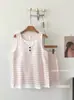 Nuevo Conjunto de Dos Piezas Falsas Rayadas Dreamweaver con Rayas Tejidas por Color y Copas en el Pecho, Conjunto de Ropa de Casa para Mujer con Top sin Mangas de Cuello Redondo y Shorts