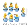 Paquete de Decoración de Cumpleaños Nuevo Patito Amarillo de Amazon Tema Vasos de Papel Desechables, Servilletas de Papel, Platos de Papel, Banderines y Banderas