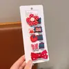 Presilha de Cabelo de Tecido Estilo Coreano em Azul Denim e Vermelho com Desenho de Gato Cartoon, Presilha Lateral que Não Danifica o Cabelo, Estilo Doce para Bebês