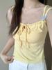 Camisola Feminina de Verão com Bojo Design de Laço Slim-fit Emagrecedora Estilo Francês Doce Menina Picante Sexy Para Usar por Baixo ou por Cima