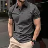 Nueva Camiseta de Verano para Hombre Moda Sencilla Versátil Camiseta de Manga Corta Color Sólido Cuello Solapa Manga Corta