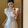Diseño Francés Suave Dropshipping Vestido de Nicho para Mujer Verano 2024 Nuevo Dulce Elegante Aspecto Adelgazante de Cintura Falda Larga